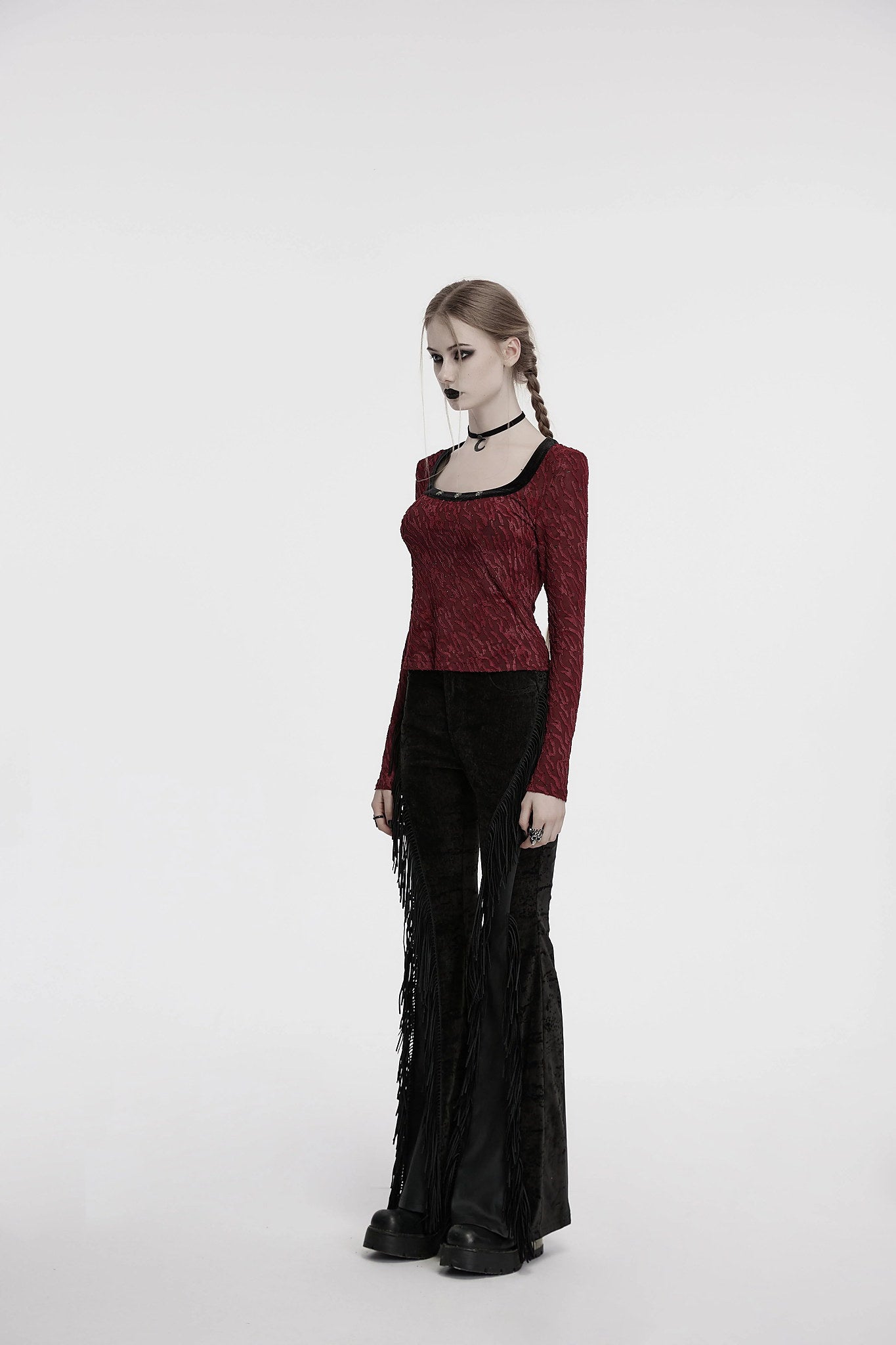 Punk Rave Women's Gothic Trousers Morrigan Wasteland Tassel Flare - QHA UK