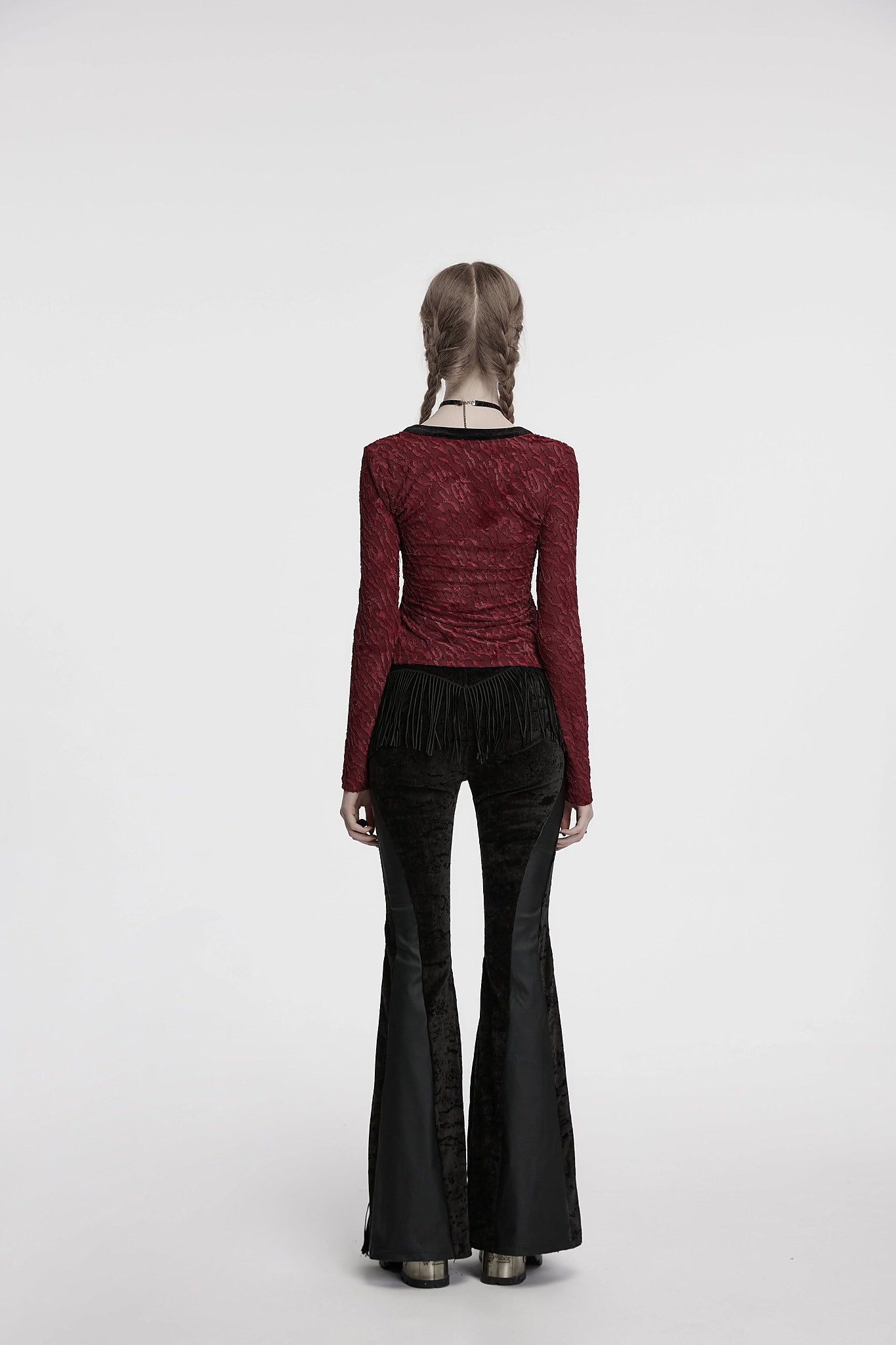 Punk Rave Women's Gothic Trousers Morrigan Wasteland Tassel Flare - QHA UK