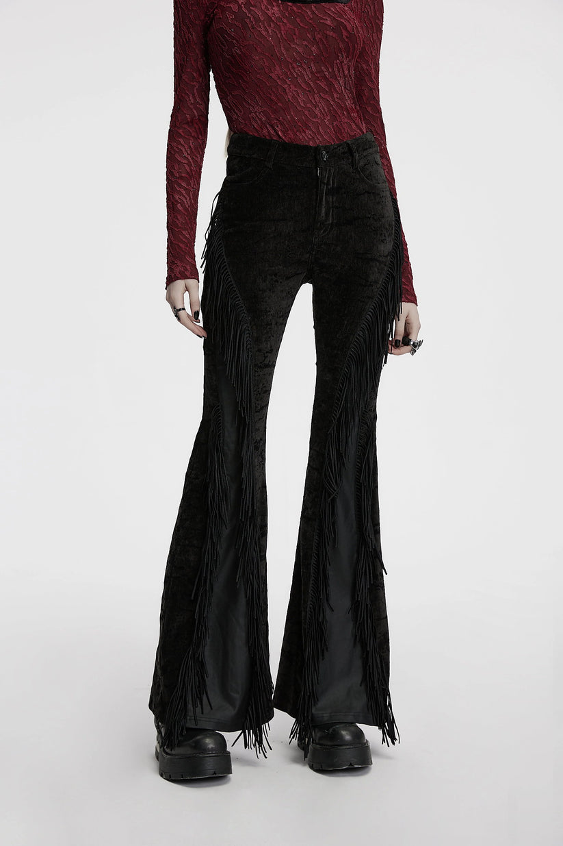 Punk Rave Women's Gothic Trousers Morrigan Wasteland Tassel Flare - QHA UK