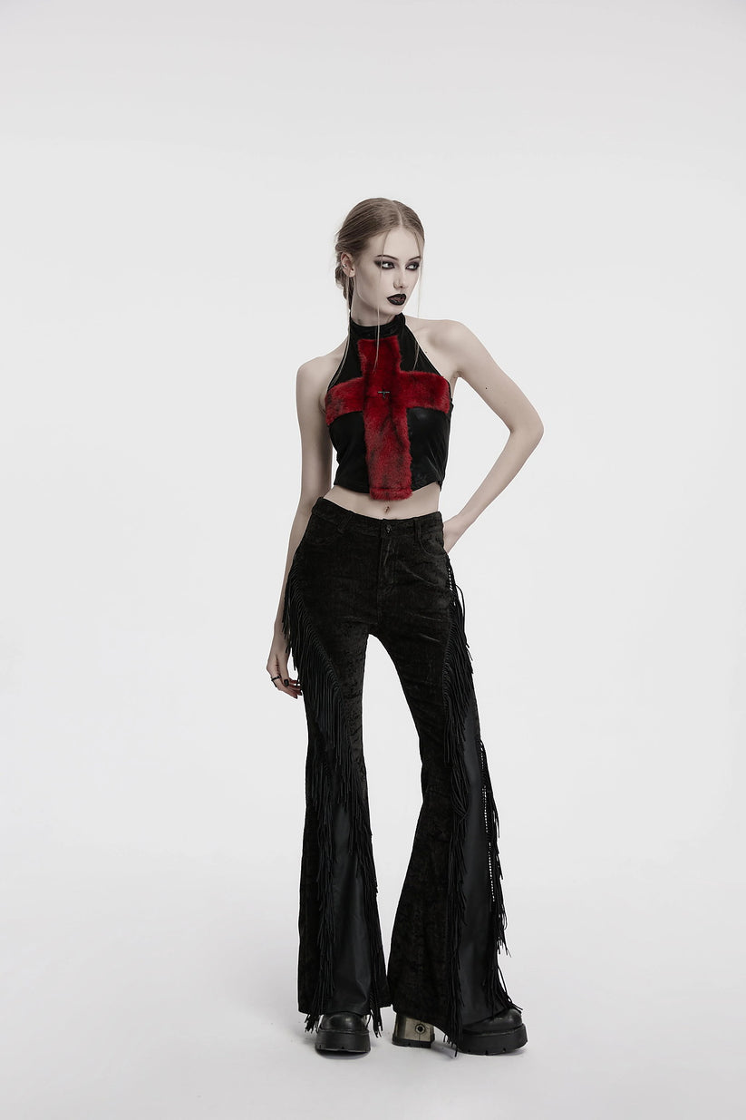 Punk Rave Women's Gothic Trousers Morrigan Wasteland Tassel Flare - QHA UK