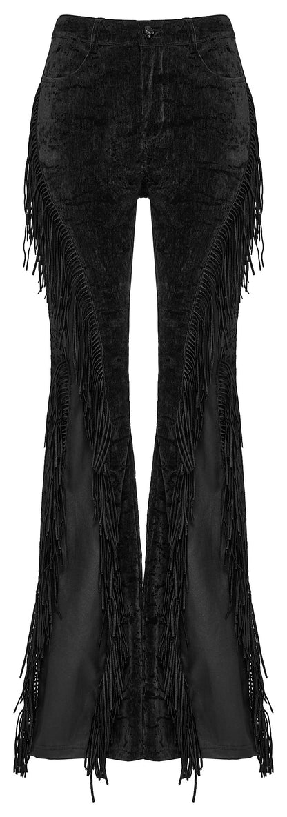 Punk Rave Women's Gothic Trousers Morrigan Wasteland Tassel Flare - QHA UK