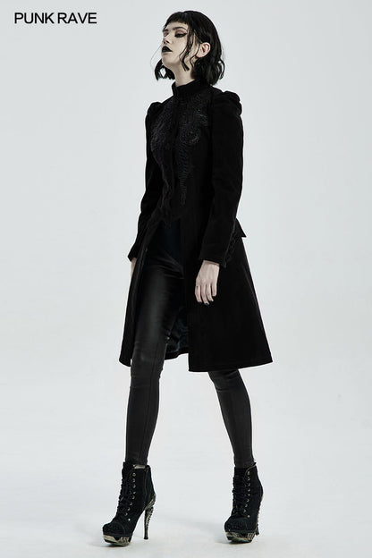 Punk Rave Gothic Coat Nerezza Mid-Length Embroidered Velvet UK 8-24 - QHA UK