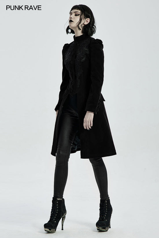 Punk Rave Gothic Coat Nerezza Mid-Length Embroidered Velvet UK 8-24 - QHA UK