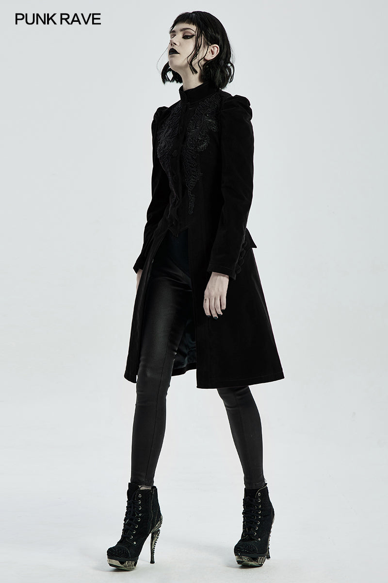Punk Rave Gothic Coat Nerezza Mid-Length Embroidered Velvet UK 8-24 - QHA UK