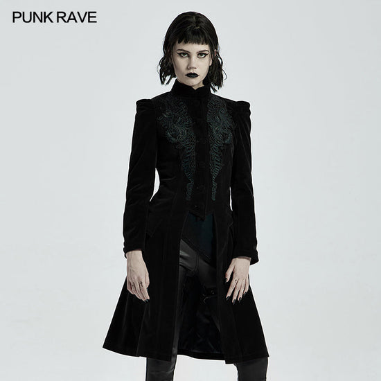 Punk Rave Gothic Coat Nerezza Mid-Length Embroidered Velvet UK 8-24 - QHA UK