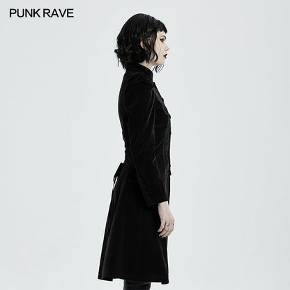 Punk Rave Gothic Coat Nerezza Mid-Length Embroidered Velvet UK 8-24 - QHA UK
