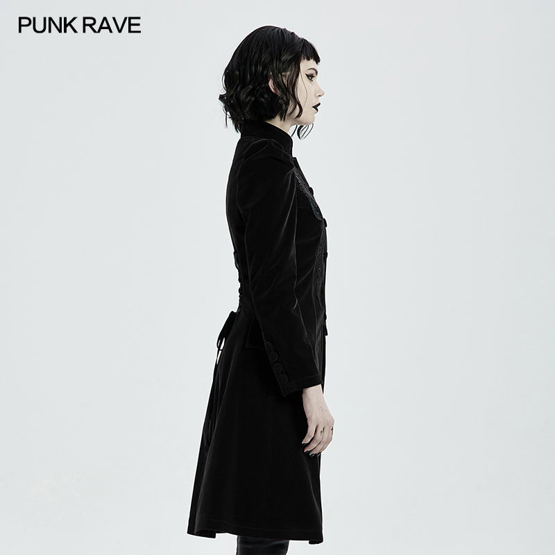 Punk Rave Gothic Coat Nerezza Mid-Length Embroidered Velvet UK 8-24 - QHA UK