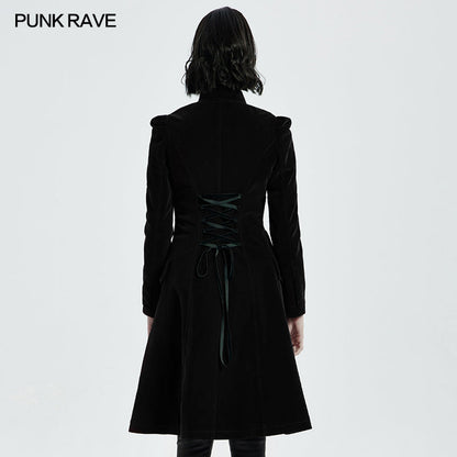 Punk Rave Gothic Coat Nerezza Mid-Length Embroidered Velvet UK 8-24 - QHA UK