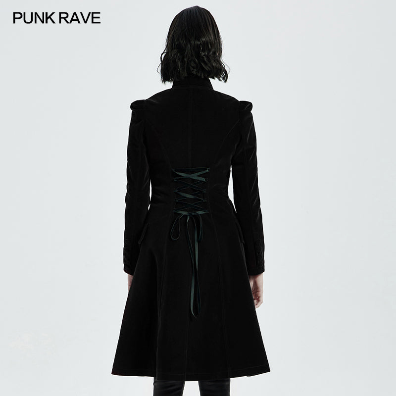 Punk Rave Gothic Coat Nerezza Mid-Length Embroidered Velvet UK 8-24 - QHA UK