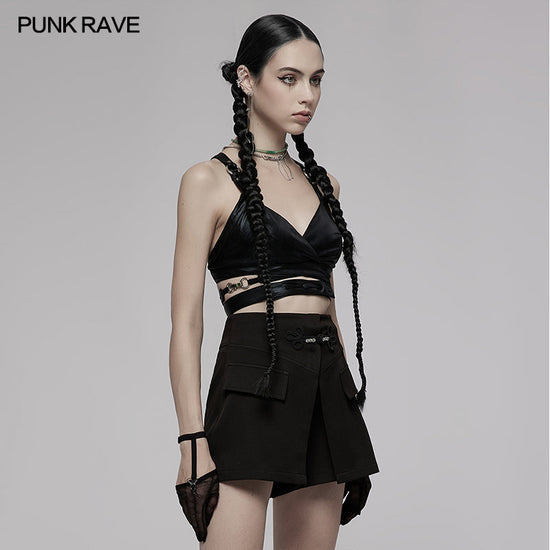 Punk Rave Women's Crop Top Nyx Elastic Cross Strap UK 8-16 - QHA UK