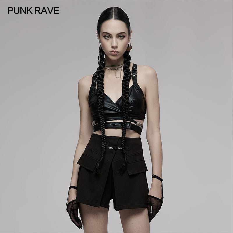 Punk Rave Women's Crop Top Nyx Elastic Cross Strap UK 8-16 - QHA UK