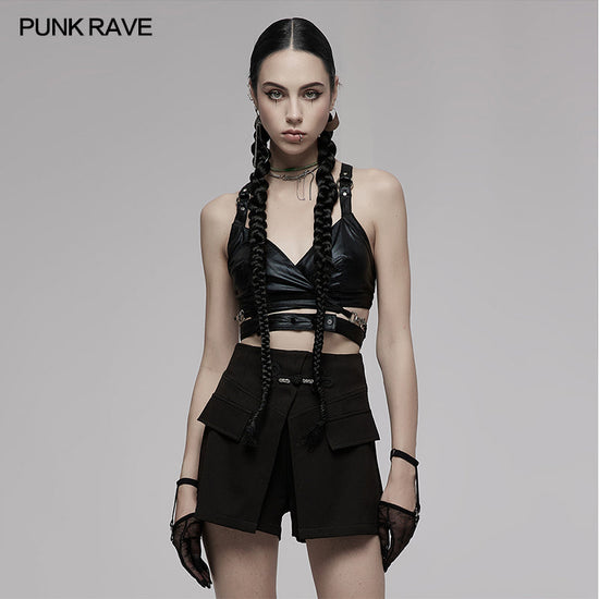 Punk Rave Women's Crop Top Nyx Elastic Cross Strap UK 8-16 - QHA UK