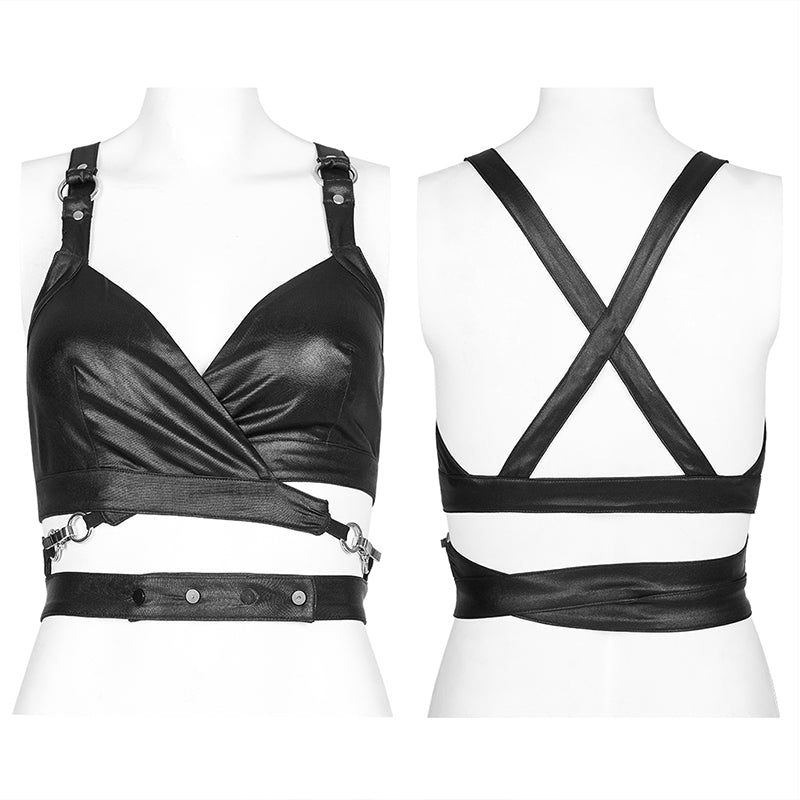 Punk Rave Women's Crop Top Nyx Elastic Cross Strap UK 8-16 - QHA UK