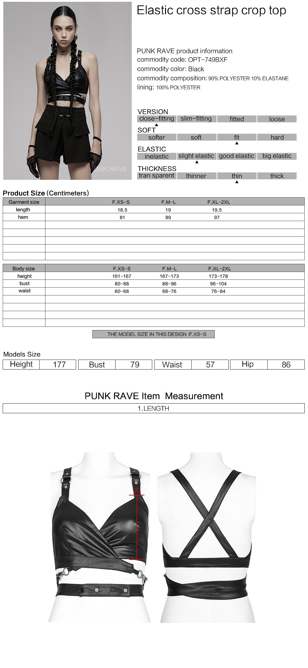 Punk Rave Women's Crop Top Nyx Elastic Cross Strap UK 8-16 - QHA UK