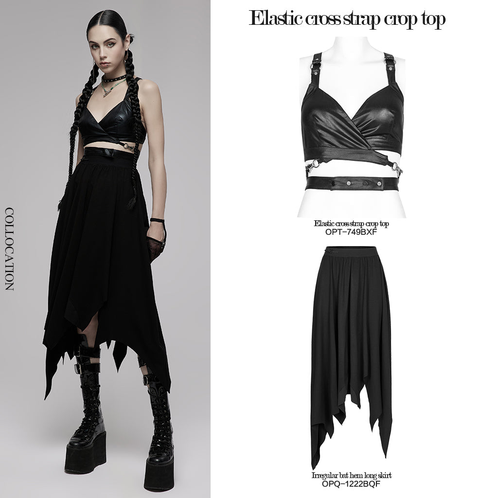 Punk Rave Women's Crop Top Nyx Elastic Cross Strap UK 8-16 - QHA UK