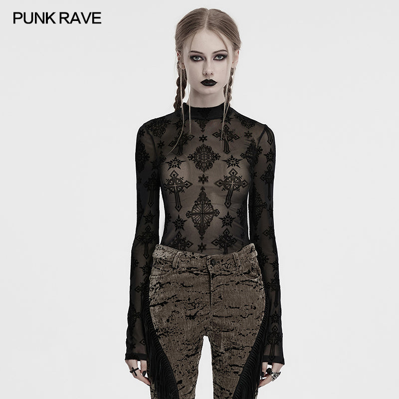 Punk Rave Women's Mesh Top Ravena Cross Flocking UK 8-16 - QHA UK