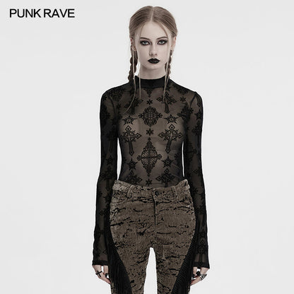 Punk Rave Women's Mesh Top Ravena Cross Flocking UK 8-16 - QHA UK