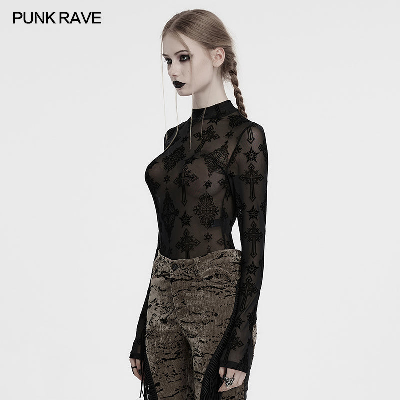 Punk Rave Women's Mesh Top Ravena Cross Flocking UK 8-16 - QHA UK