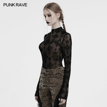 Punk Rave Women's Mesh Top Ravena Cross Flocking UK 8-16 - QHA UK