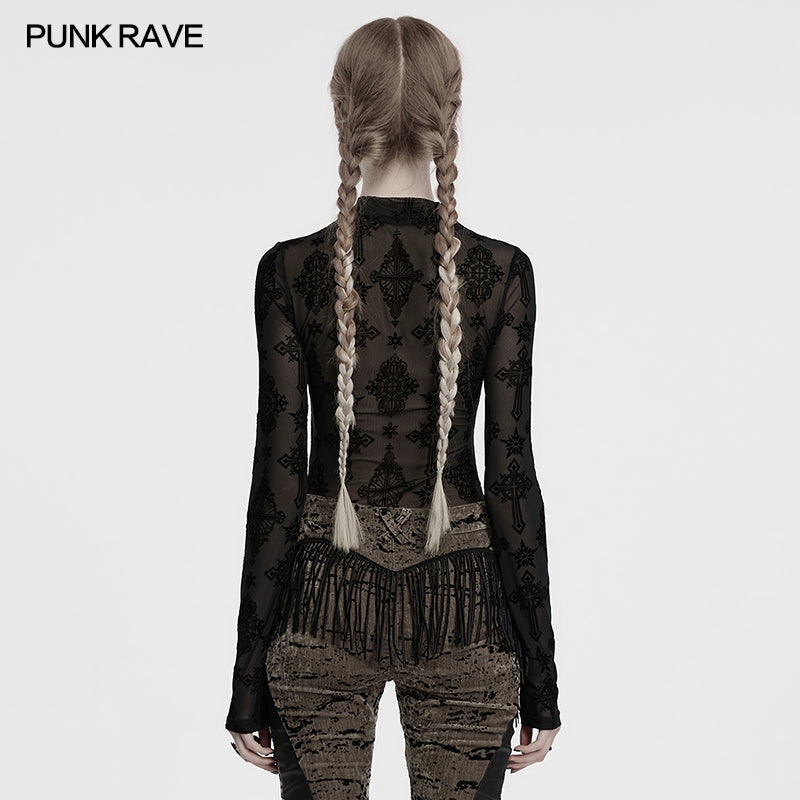 Punk Rave Women's Mesh Top Ravena Cross Flocking UK 8-16 - QHA UK
