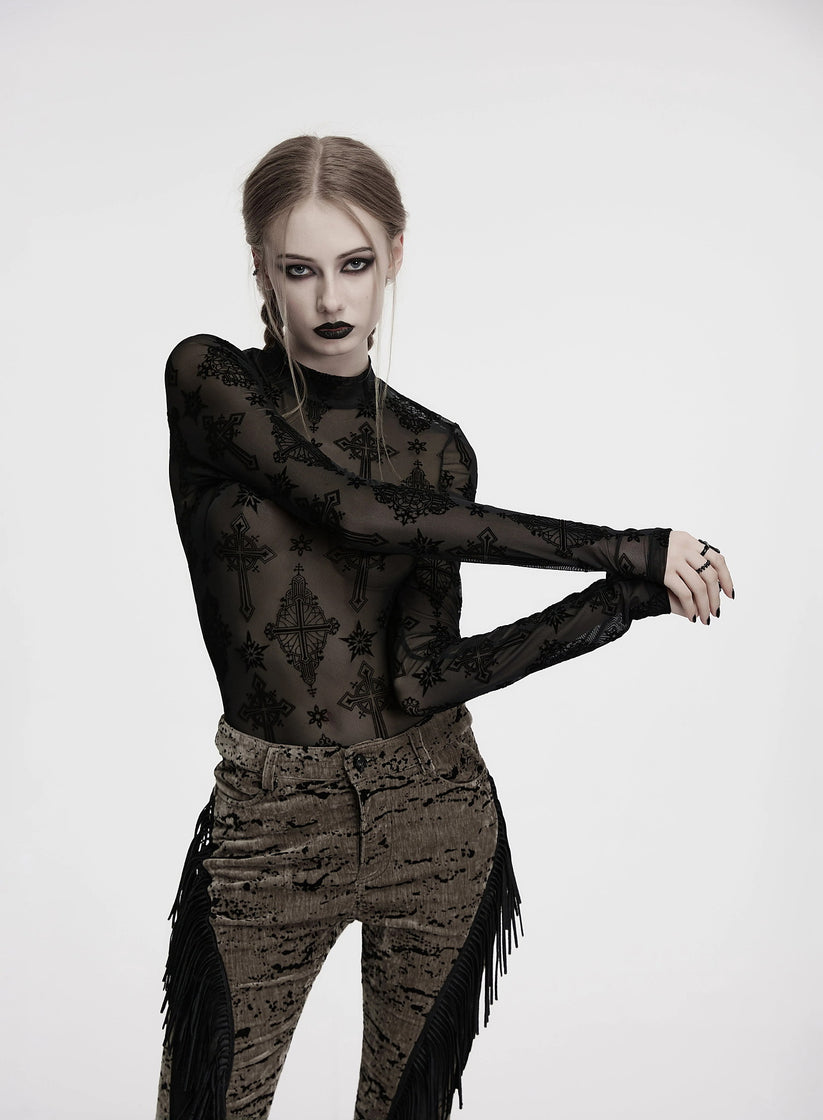Punk Rave Women's Mesh Top Ravena Cross Flocking UK 8-16 - QHA UK