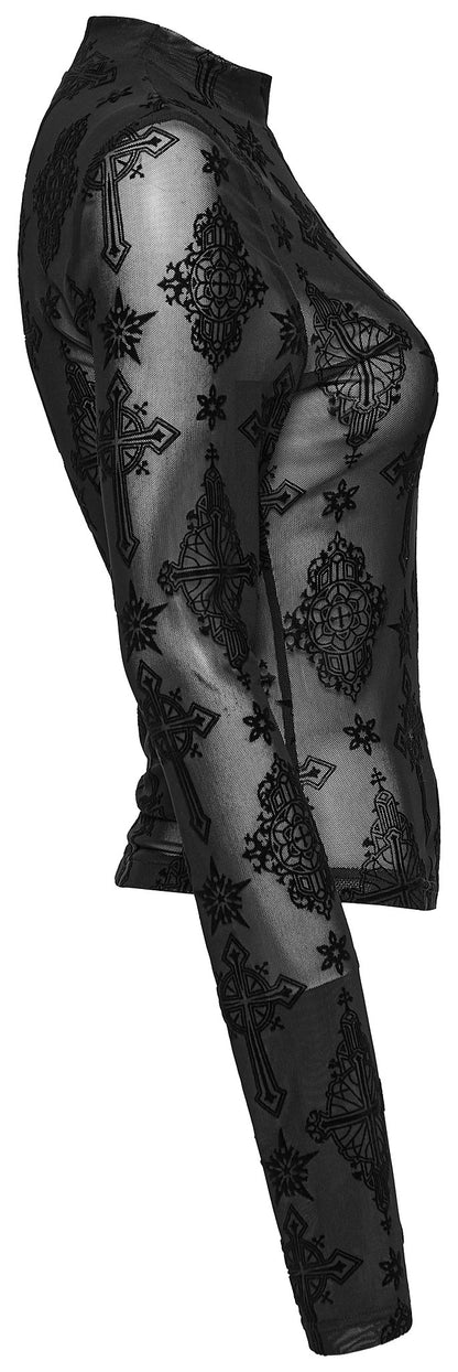Punk Rave Women's Mesh Top Ravena Cross Flocking UK 8-16 - QHA UK