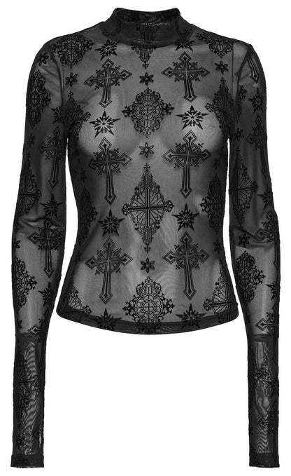 Punk Rave Women's Mesh Top Ravena Cross Flocking UK 8-16 - QHA UK