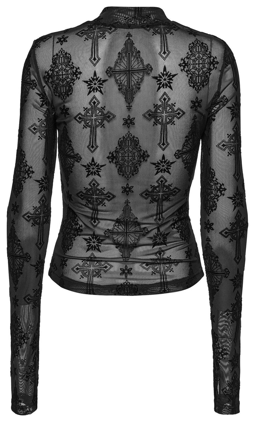 Punk Rave Women's Mesh Top Ravena Cross Flocking UK 8-16 - QHA UK