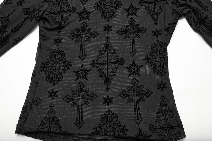 Punk Rave Women's Mesh Top Ravena Cross Flocking UK 8-16 - QHA UK