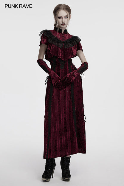 Punk Rave Gloves Selene Embroidered Velvet in Crimson UK 8-16 - QHA UK