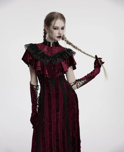 Punk Rave Gloves Selene Embroidered Velvet in Crimson UK 8-16 - QHA UK