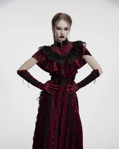 Punk Rave Gloves Selene Embroidered Velvet in Crimson UK 8-16 - QHA UK