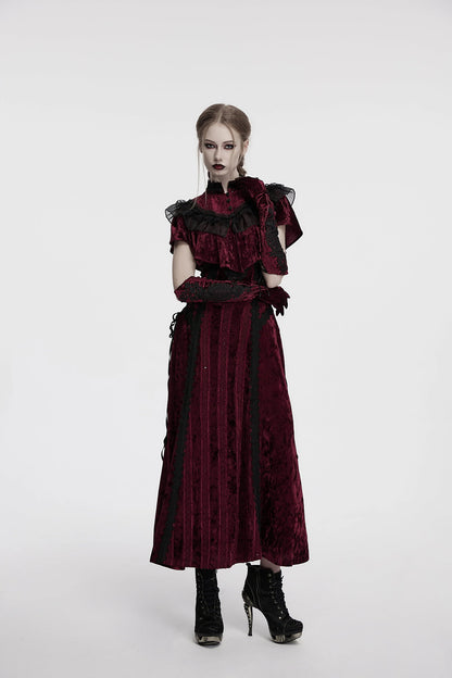 Punk Rave Gloves Selene Embroidered Velvet in Crimson UK 8-16 - QHA UK