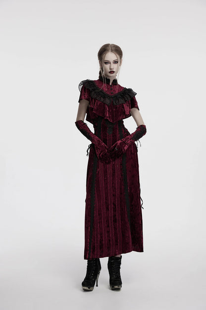 Punk Rave Gloves Selene Embroidered Velvet in Crimson UK 8-16 - QHA UK