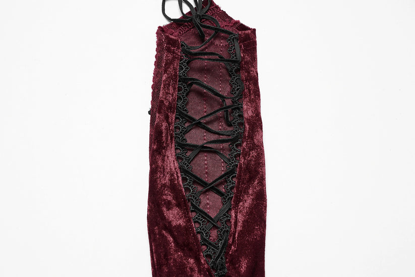 Punk Rave Gloves Selene Embroidered Velvet in Crimson UK 8-16 - QHA UK