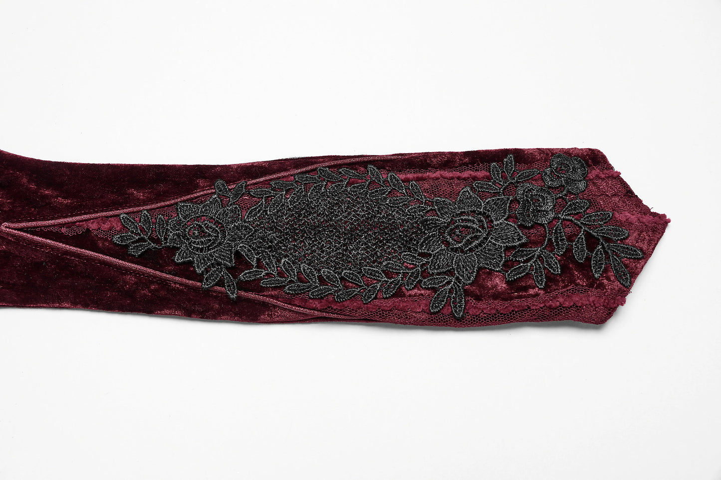 Punk Rave Gloves Selene Embroidered Velvet in Crimson UK 8-16 - QHA UK