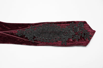 Punk Rave Gloves Selene Embroidered Velvet in Crimson UK 8-16 - QHA UK