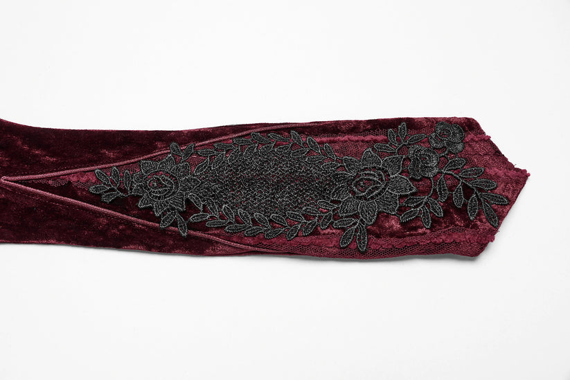 Punk Rave Gloves Selene Embroidered Velvet in Crimson UK 8-16 - QHA UK