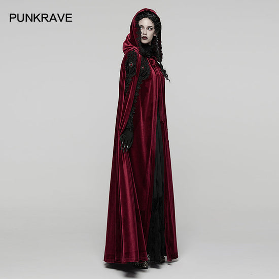 Punk Rave Gothic Cloak Seraphiel Velvet Blood Red - QHA UK