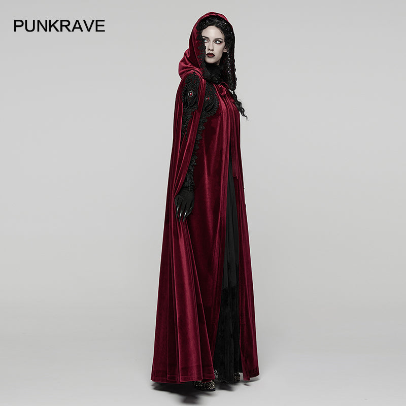 Punk Rave Gothic Cloak Seraphiel Velvet Blood Red - QHA UK
