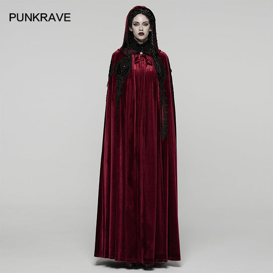 Punk Rave Gothic Cloak Seraphiel Velvet Blood Red - QHA UK