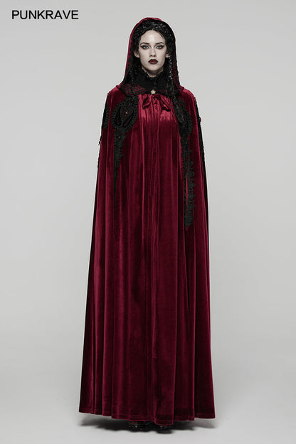 Punk Rave Gothic Cloak Seraphiel Velvet Blood Red - QHA UK
