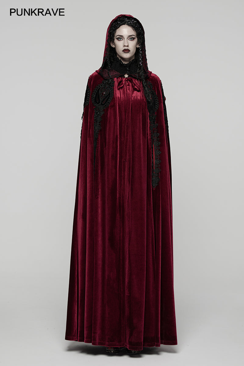 Punk Rave Gothic Cloak Seraphiel Velvet Blood Red - QHA UK