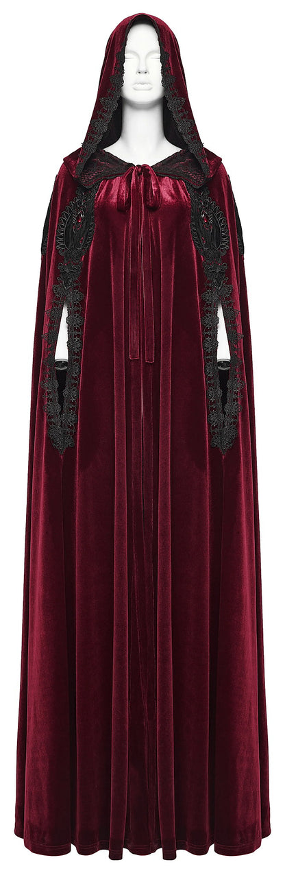 Punk Rave Gothic Cloak Seraphiel Velvet Blood Red - QHA UK
