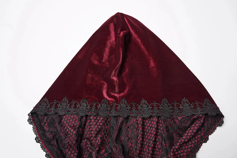 Punk Rave Gothic Cloak Seraphiel Velvet Blood Red - QHA UK