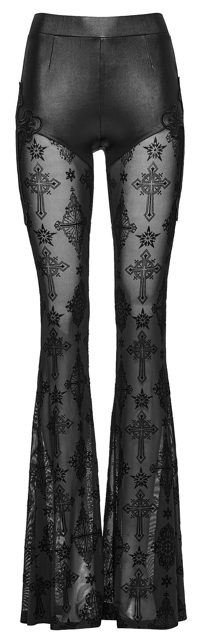 Punk Rave Women's Gothic Leggings Seraphina Lace Flares Cross Flocking - QHA UK