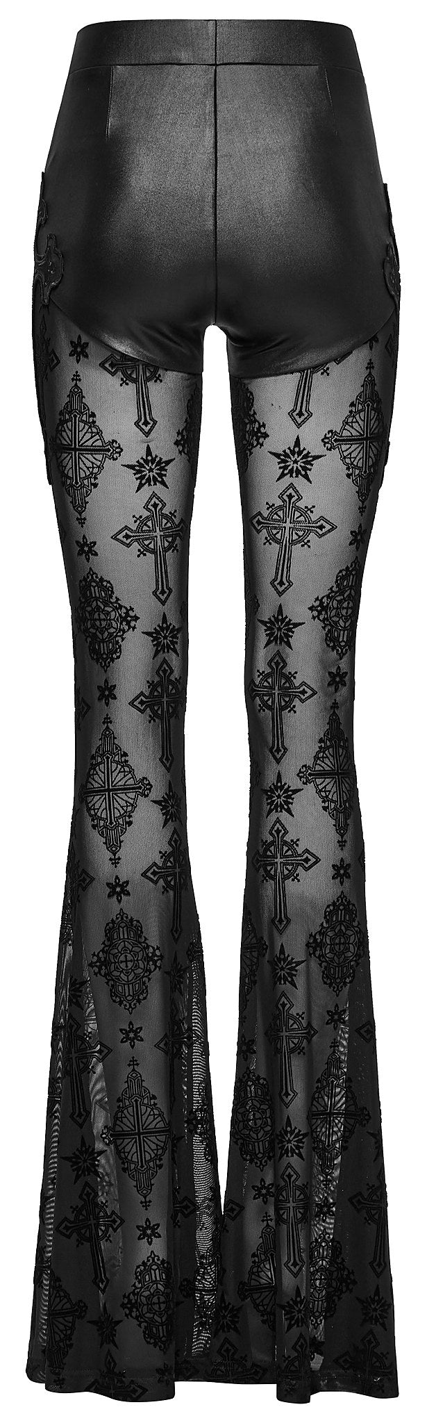 Punk Rave Women's Gothic Leggings Seraphina Lace Flares Cross Flocking - QHA UK