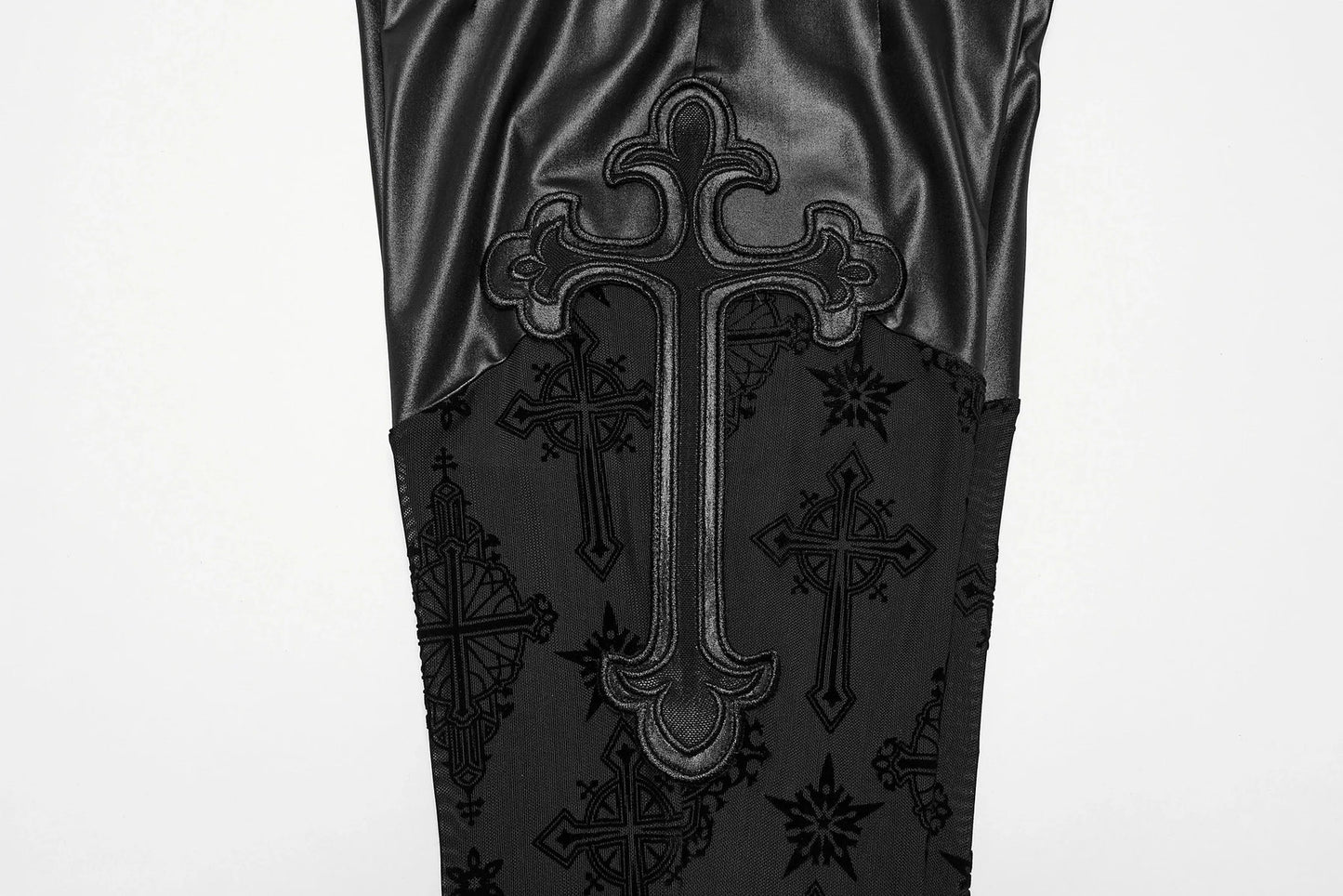 Punk Rave Women's Gothic Leggings Seraphina Lace Flares Cross Flocking - QHA UK