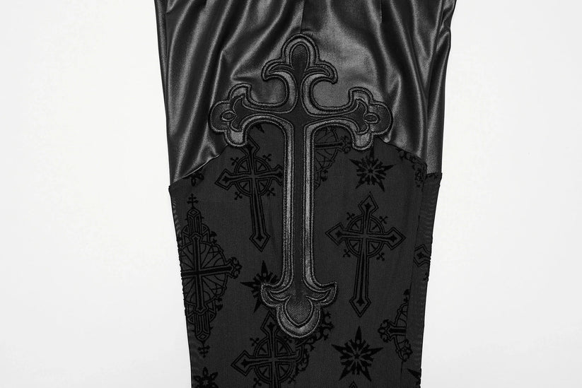 Punk Rave Women's Gothic Leggings Seraphina Lace Flares Cross Flocking - QHA UK