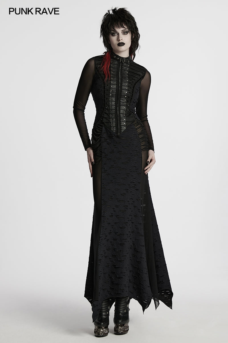 Punk Rave Maxi Dress Seraphine Spinal Lace Panel Black UK 8-22 - QHA UK